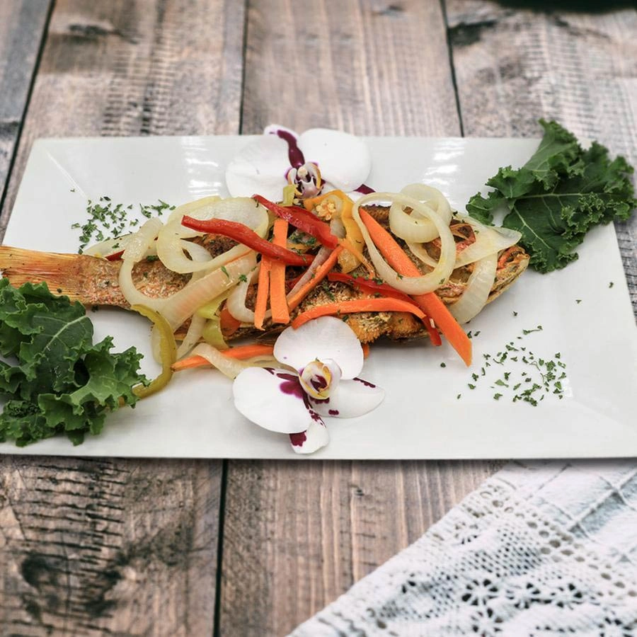 Fried fish with salad